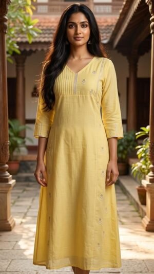 Premium Pastel Yellow Kota Checks A-Line Kurti