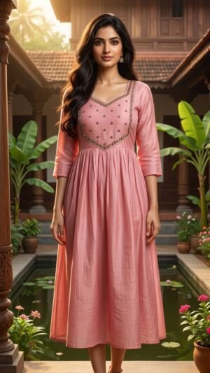 Premium Mul-Chanderi Pleated A-Line Kurti