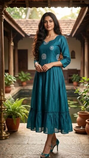 Premium Mul-Chanderi Silk Flared A-Line Kurti