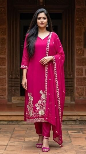 Vibrant Pink Georgette 3-Piece Salwar Suit Set