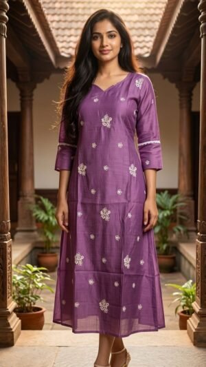 Premium Mul-Chanderi Silk A-Line Kurti