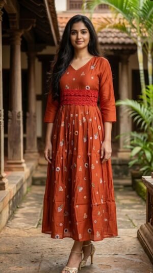 Premium Mul-Chanderi Silk A-Line Kurti