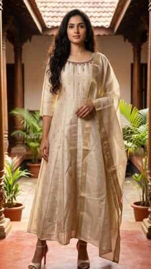 Tissue A-Line Kurti with Matching Dupatta