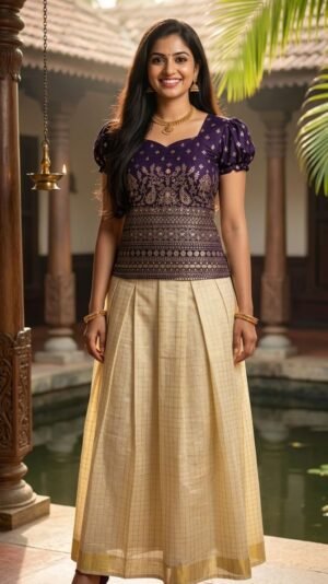 Tissue Midi Skirt with Vichitra Silk Crop Top