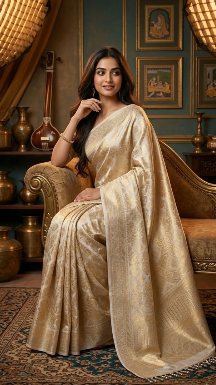 Banarasi Handloom Golden Tissue Zari Silk Saree