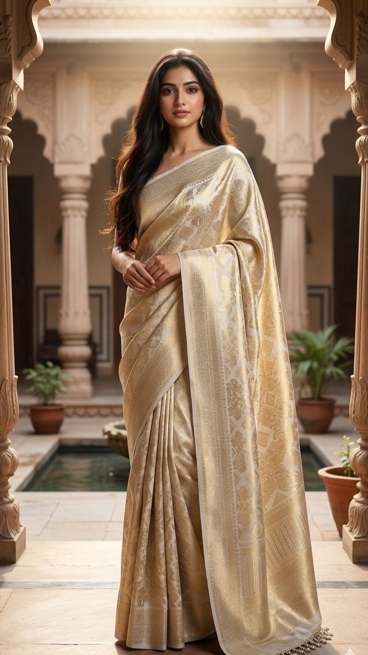 Banarasi Handloom Golden Tissue Zari Silk Saree - Image 2