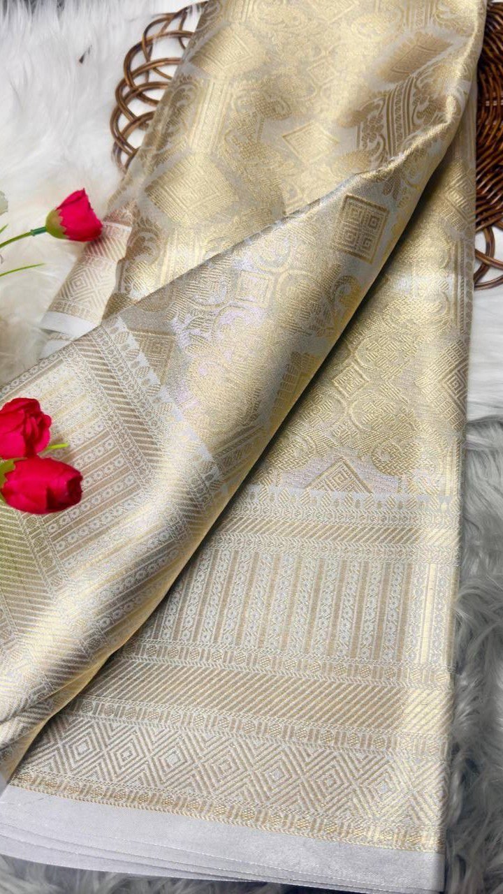 Banarasi Handloom Golden Tissue Zari Silk Saree - Image 3