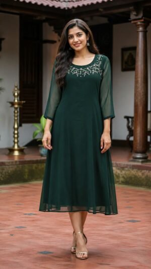 Elegant Emerald Green Georgette A-Line Kurt