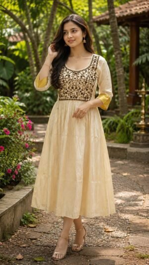 Tissue A-Line Kurti with Beads Embroidery
