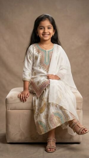 Girls' Off-White Festive Sharara Suit Set