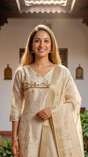 Tissue Silk A-Line Kurta Set with Dupatta