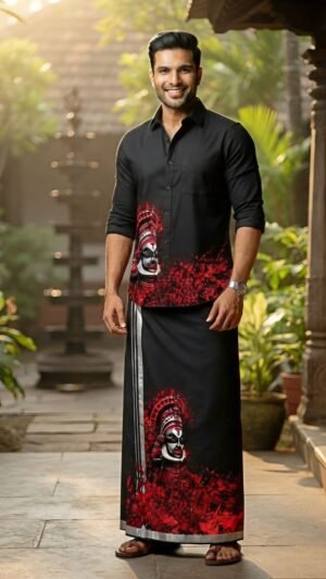 Men's Black Cotton Shirt & Dhoti Set