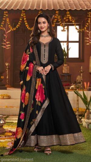 Vichitra Silk Anarkali Gown with Dupatta Set