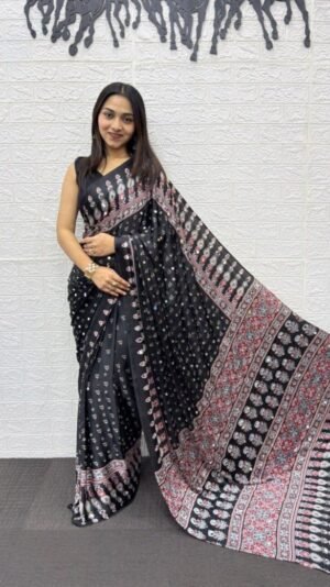 Premium Semi Modal Silk Saree with Glass Work